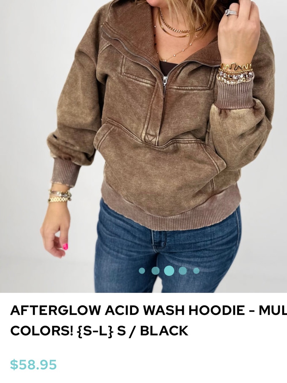 NWOT zenana acid wash hooded pullover size small